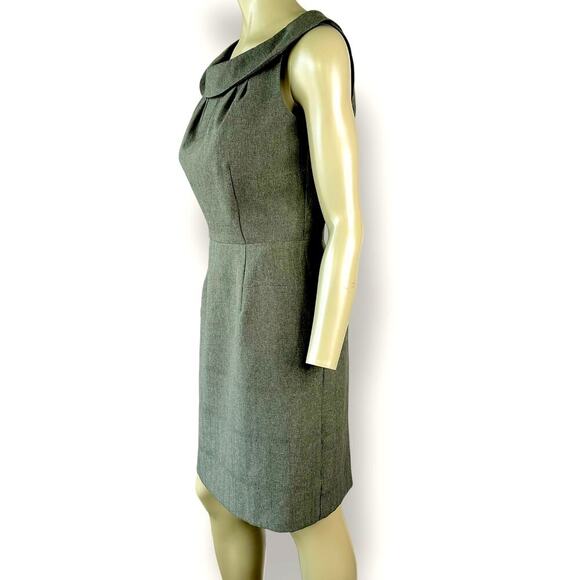 Karin Stevens Vintage Sleeveless Bertha Collar Sheath Dress 12P Taupe Gray Green - Picture 3 of 13